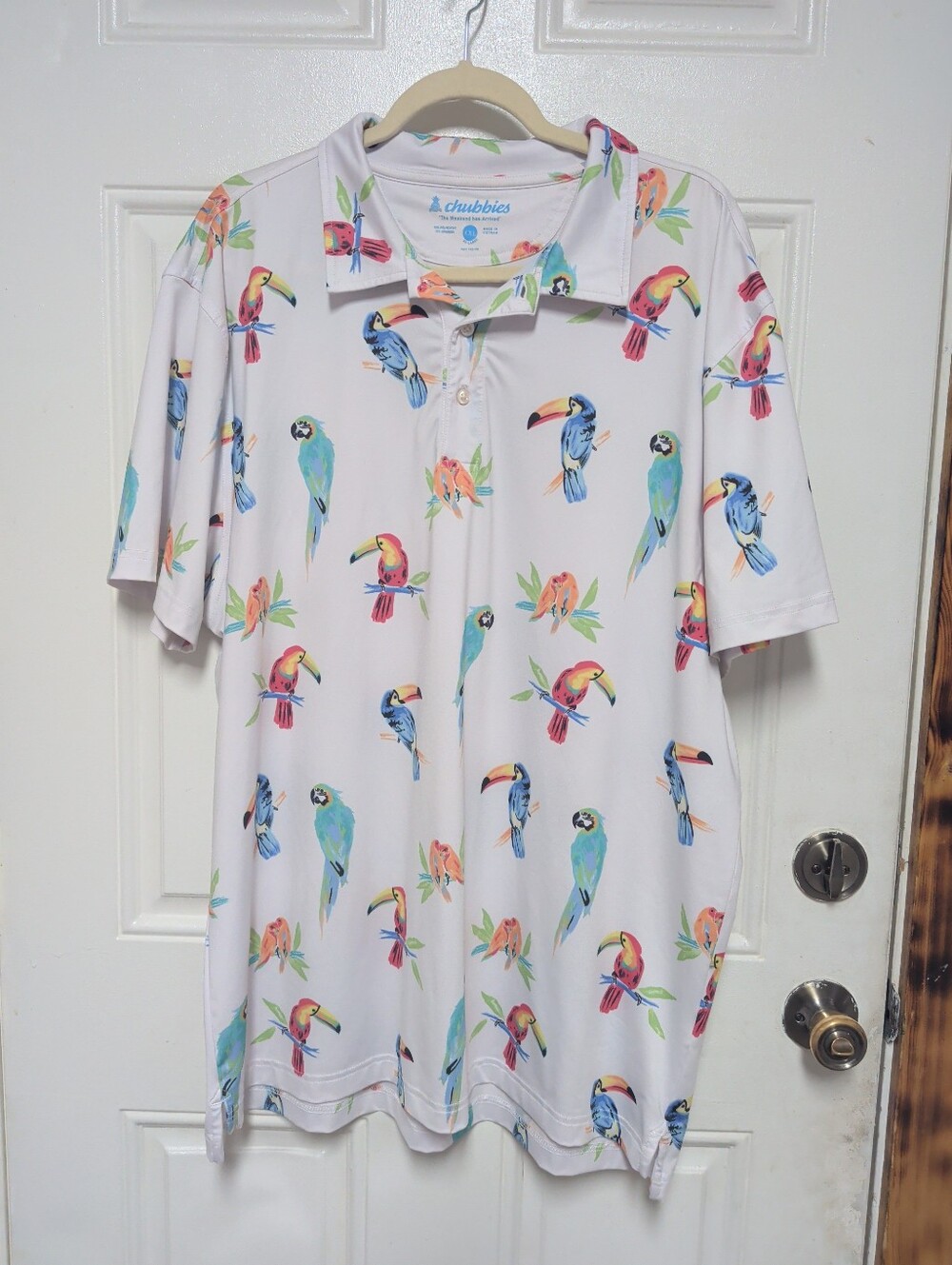 Chubbies Performance Polo Shirt Men’s 2XL Dude Where's The Macaw Golf, READ Pls.